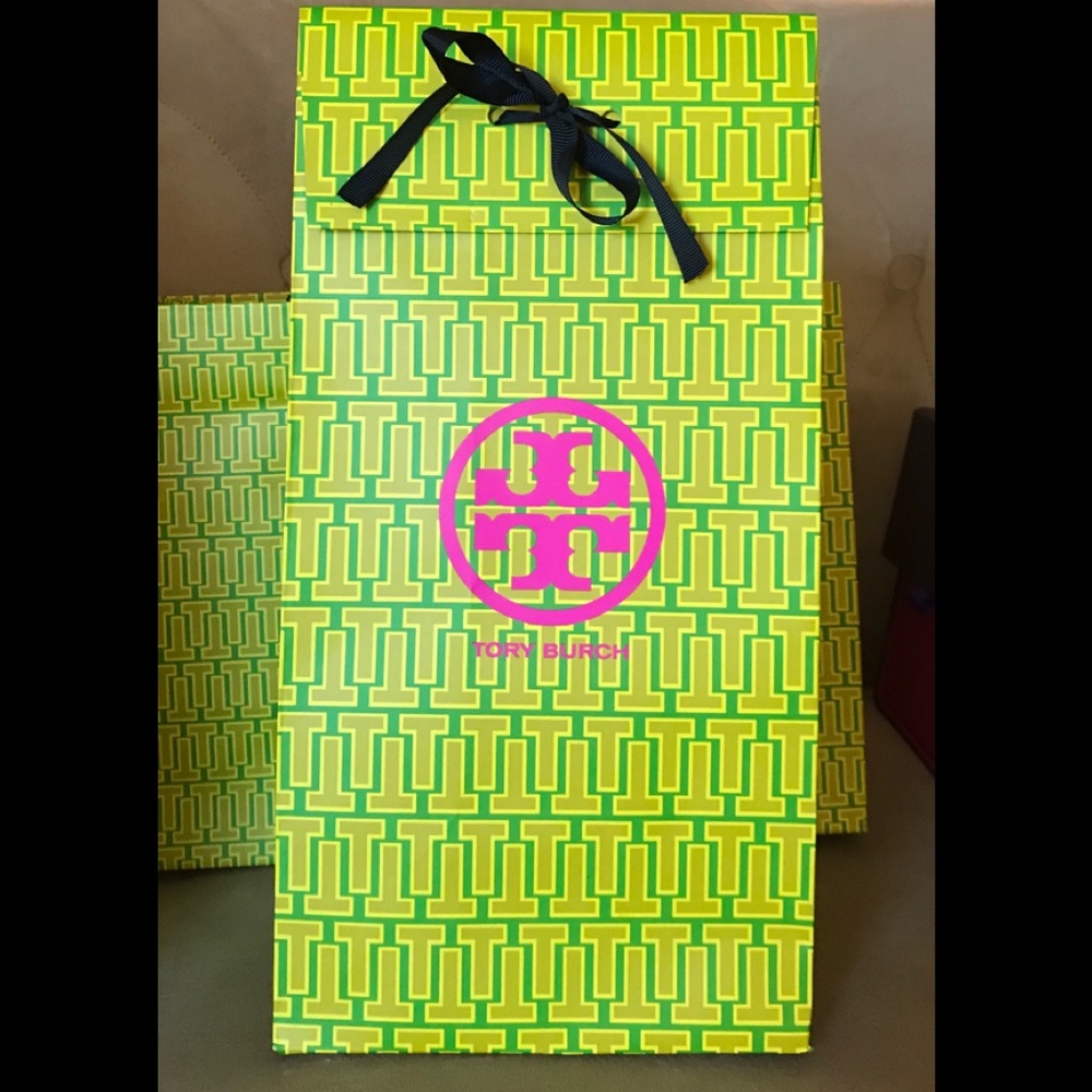 5 Tory Burch Tall Gift Bags w Navy Bow